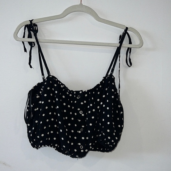 Free PEOPLE Black Polka dot Cutie Crossing Bandeau Crop Top size 8 - Picture 3 of 14